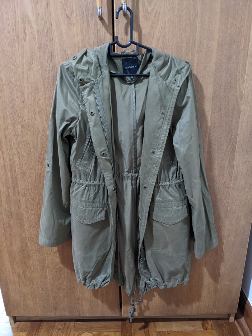 Army green parka trench coat, Women's 
