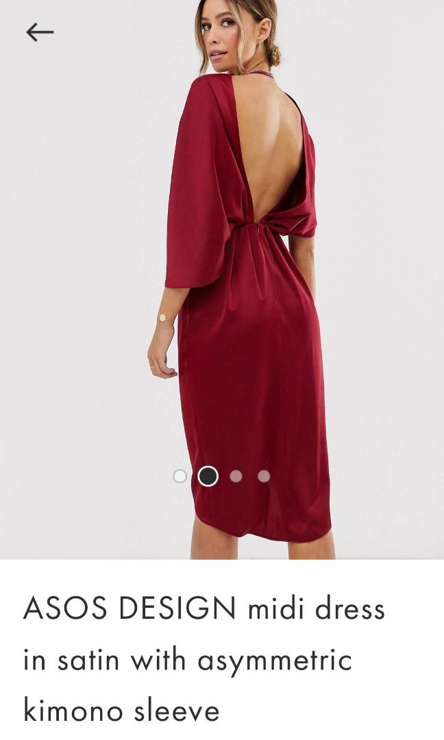 Asos design kimono midi dress in satin with asymmetric sleeve outlet