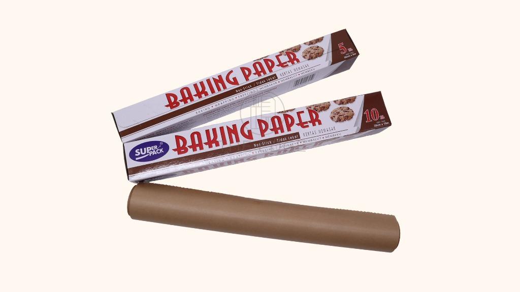 Baking Paper - Brown (30cm x 5m, 30cm x 10m) (Category: Bakeware) located in Pasig City. Submitted by kitchenstarincorporated (Listing ID 1165039329, Image 1). Description: Baking Paper - Brown Size: 30cm x 5m, 30cm x 10m Price: 30cm x 5m - P 50.00 30cm x 10m - P 75.00 Keep your steamer/mold/grill/oven clean from old food residue. It is non-stick, so removing your food easily without sticking Perfect for using in the steamer to steam bread, steam
