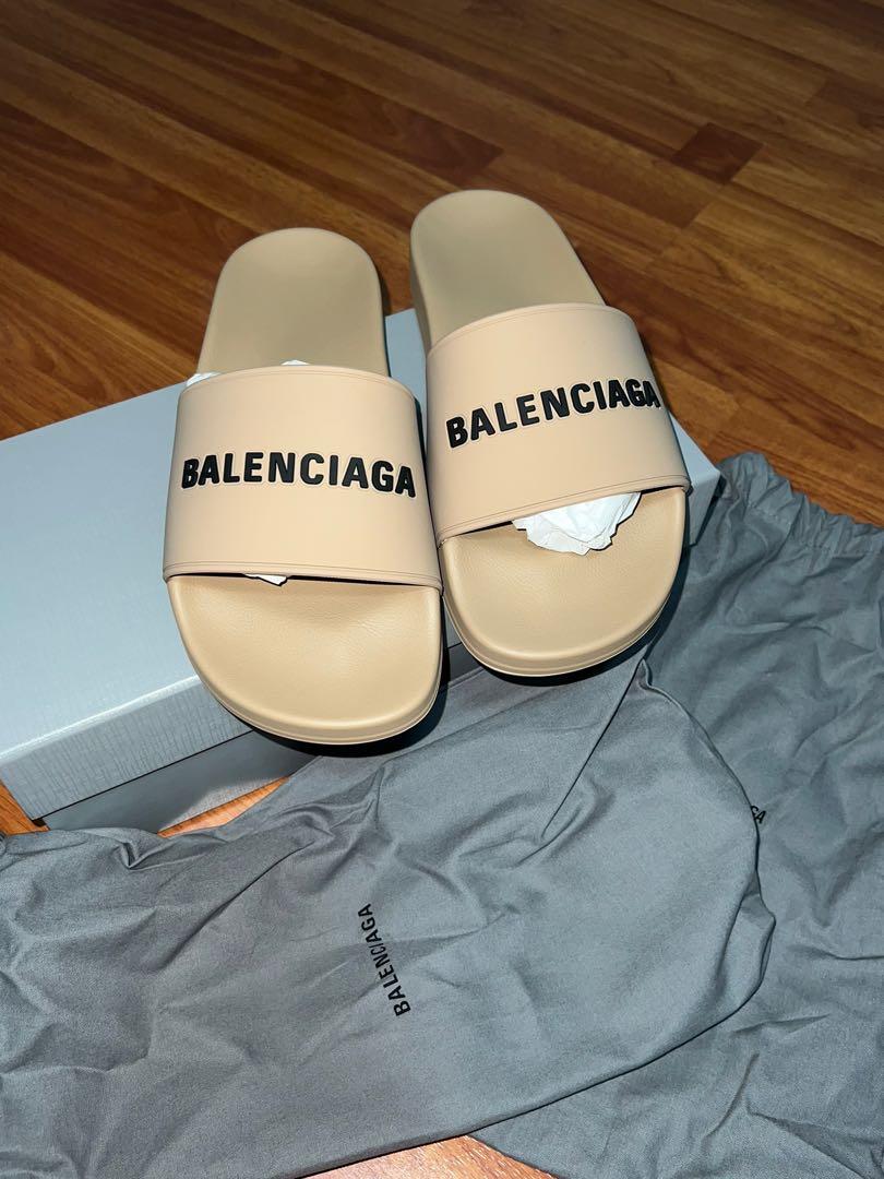 Balenciaga Pool Slides Tan Women s Fashion Footwear Flats