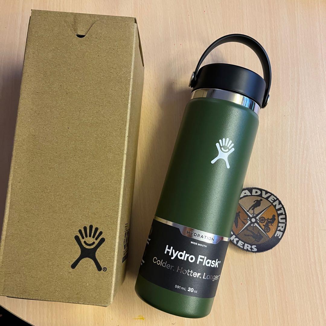 Brand new HydroFlask with wide flex cap 20oz in Olive green