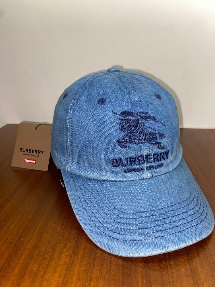 Burberry supreme cap hat 6 panel camper blue denim color, 男裝