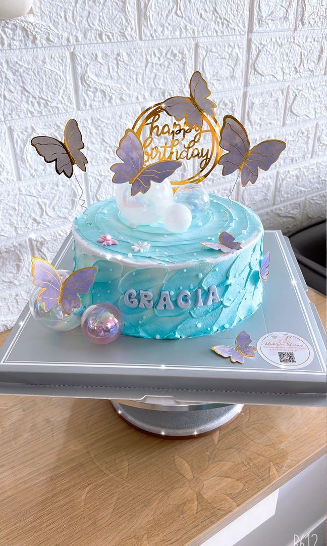 Turquoise Ombre Ruffle and Quilted Birthday Cake - - CakesDecor
