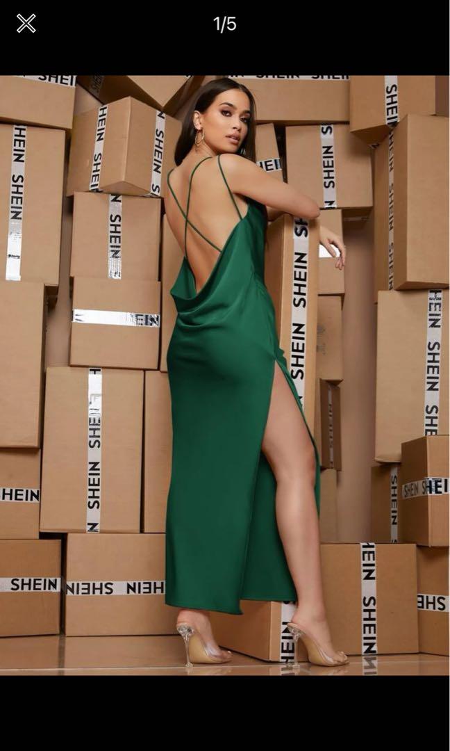 Green backless dress deals