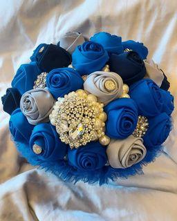 Fabric bouquet shades of blue and gray