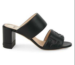 Fendi Double Strap Embossed Block Heel Sandal NEW Size 38.5