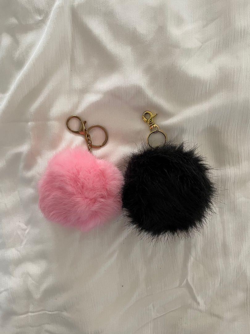 1pc Fluffy genuine pink color Pom Pom Charm Keychain,puffy ball