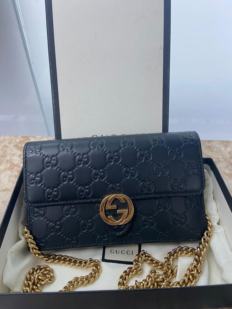 GUCCI Icon Black Signature Chain Wallet Luxury Bags Wallets on
