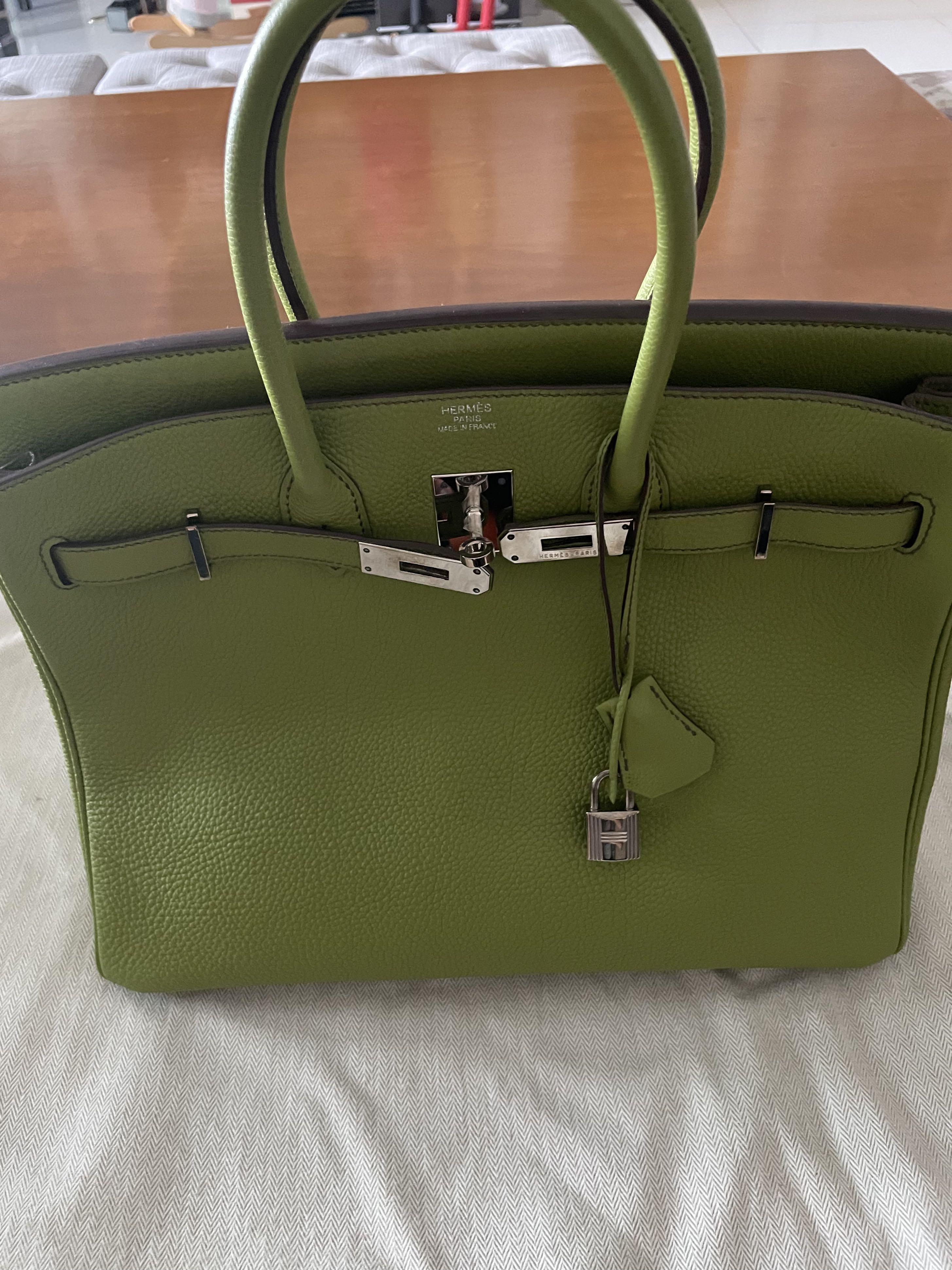 Hermes Birkin 35 Bag Vert Fonce Anis Piping Chartreuse Interior