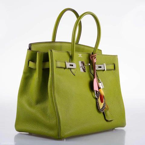 Hermes Birkin 35 Bag Vert Fonce Anis Piping Chartreuse Interior