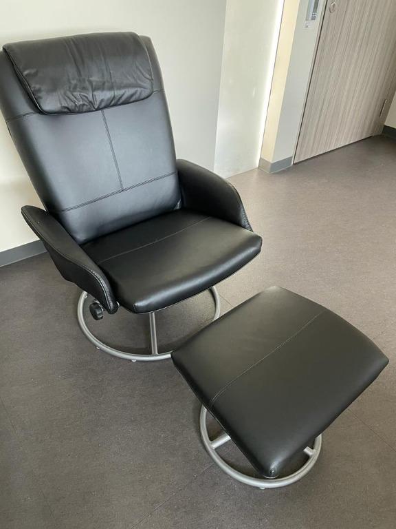 IKEA LEATHER RECLINER IN OTTOMAN IN GREAT SHAPE, Furniture & Home Living, Furniture, Chairs on