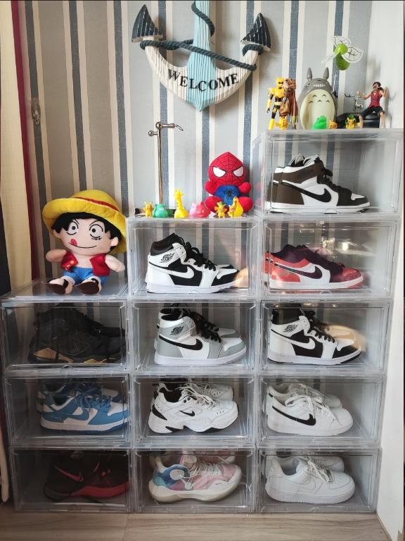 INSTOCK Magnetic Side Display Shoe Box Stackable Transparent Opaque Crates Rack Storage Display Cabinet For Authentic Og Nike Jordan Adidas