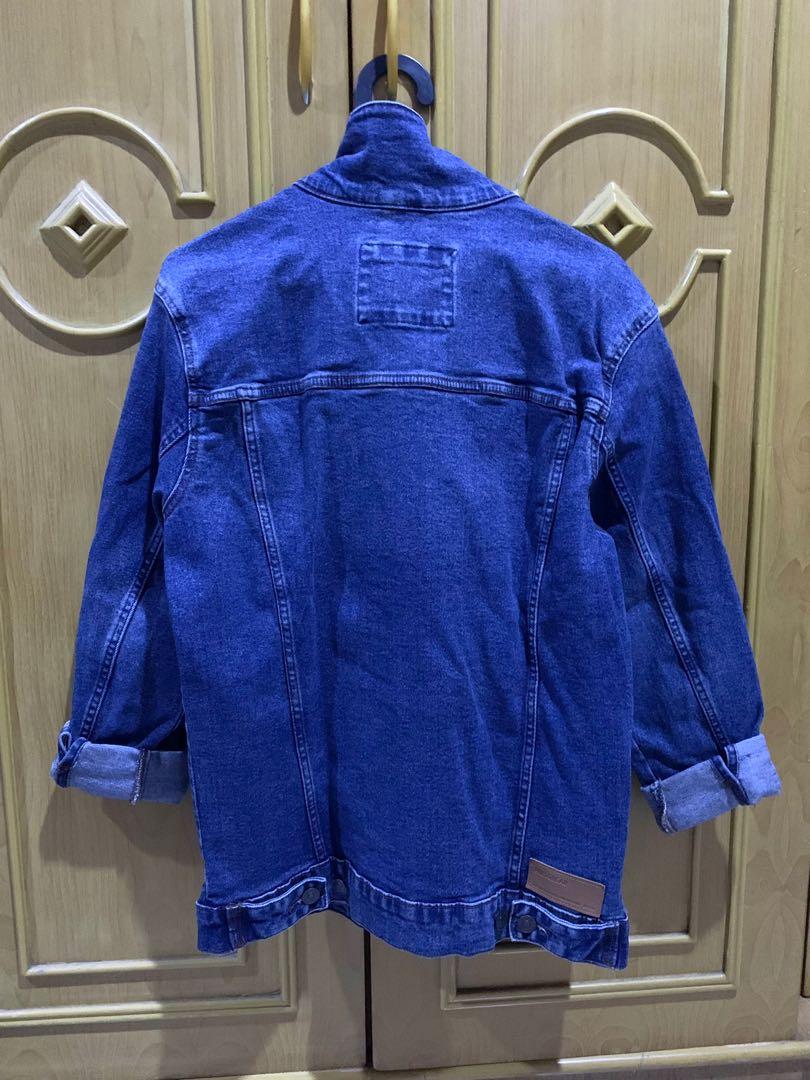 Jaket Denim Pull and Bear Malaysia Original L, Fesyen Pria, Pakaian