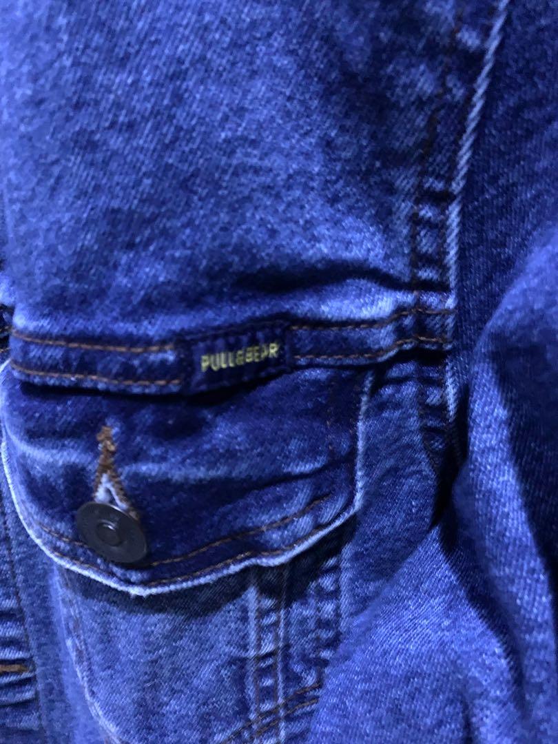 Jaket Denim Pull and Bear Malaysia Original L, Fesyen Pria, Pakaian