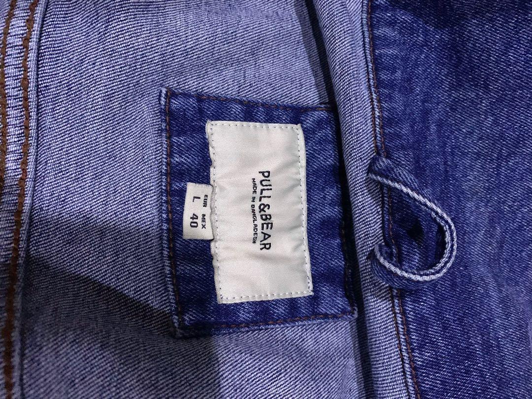 Jaket Denim Pull and Bear Malaysia Original L, Fesyen Pria, Pakaian