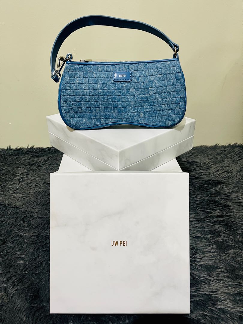 Joy Denim Embossed Curved Shoulder Bag - Blue Online Shopping - JW Pei