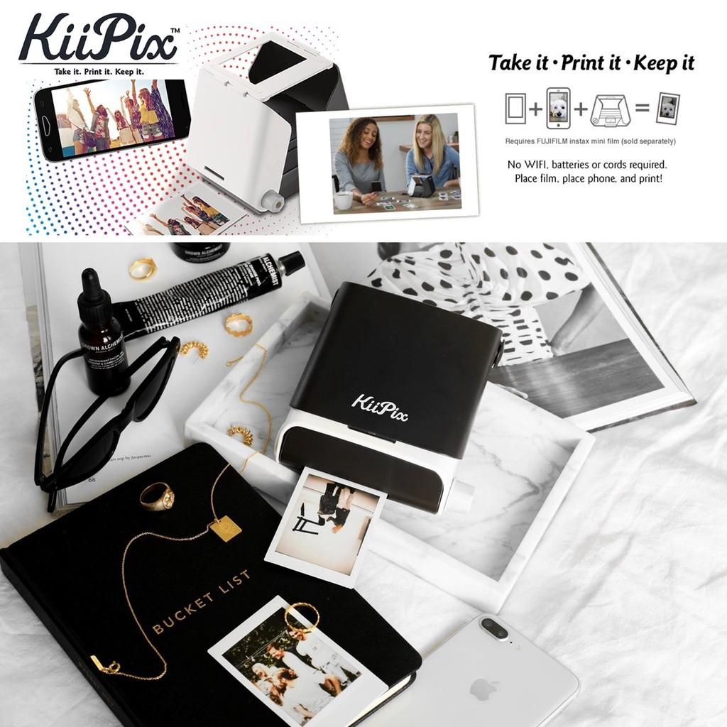 KiiPix Portable Portable Printer & Photo Scanner Compatible with FUJIFILM  Instax Mini Film, Black