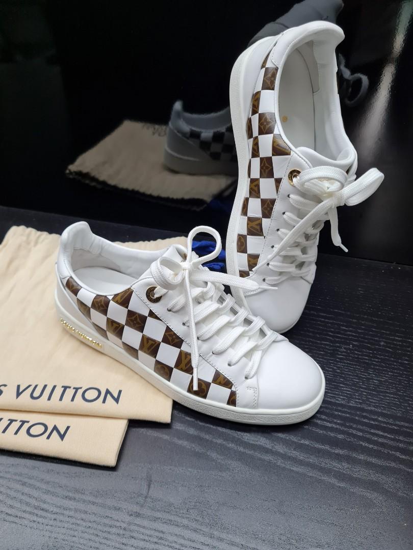 Louis Vuitton Front Row Brown LV Monogram Gold Stud White Leather Sneaker EU36