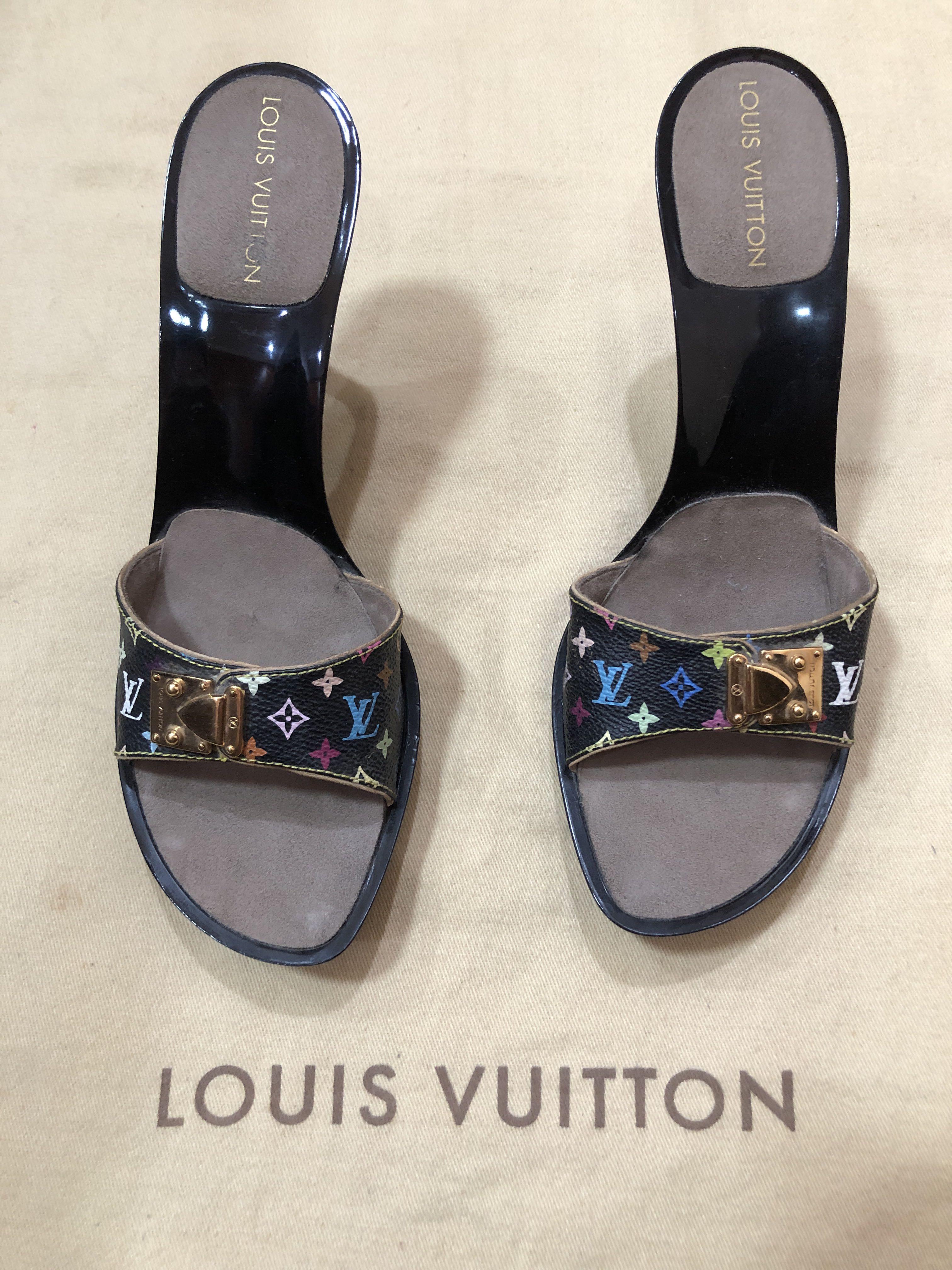 Louis Vuitton - Monogram Multicolore Canvas Heel Mules Noir 38