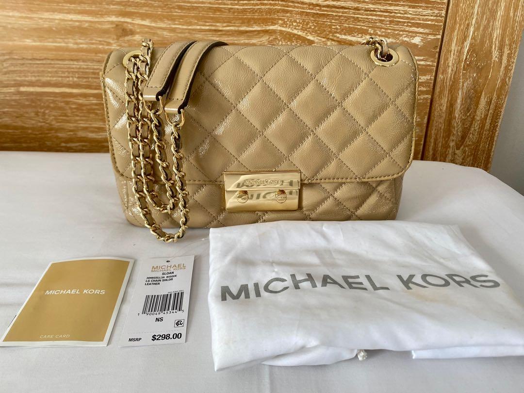 Michael Kors Sloan Large Quilted Leather Chain Shoulder Bag in Bisque