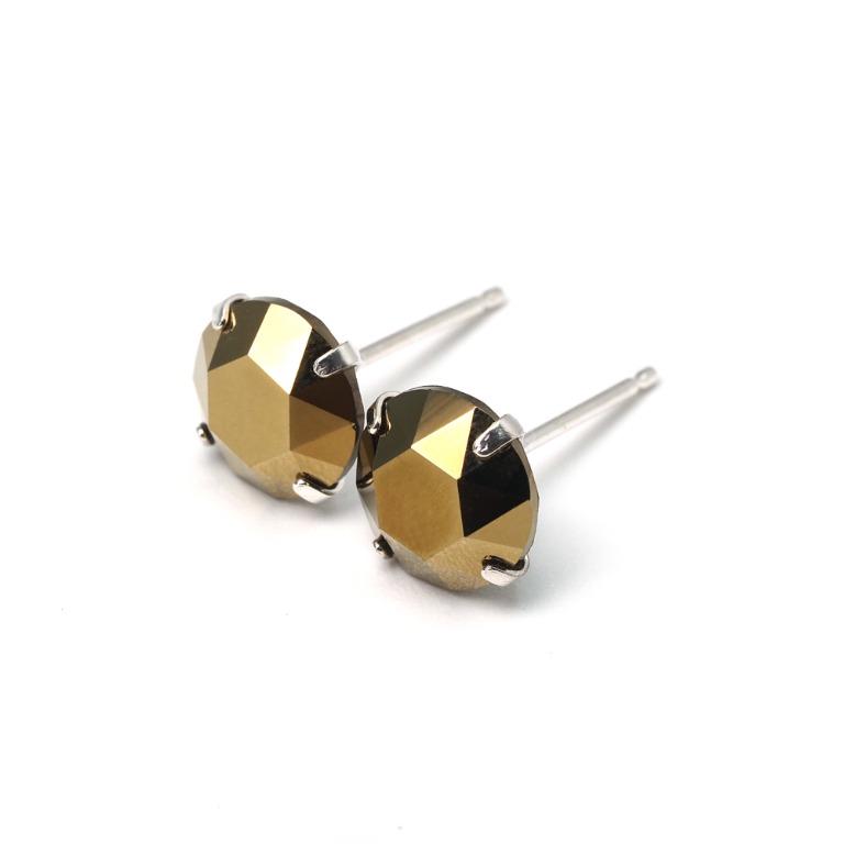 Monte Carlo Gold Crystal Earrings Sterling Silver 8mm Round