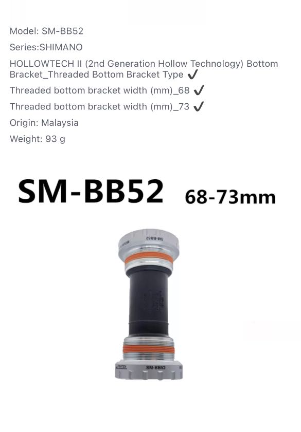 Original Shimano Sm 52 Bottom Bracket Sports Equipment Bicycles Parts Parts Accessories On Carousell