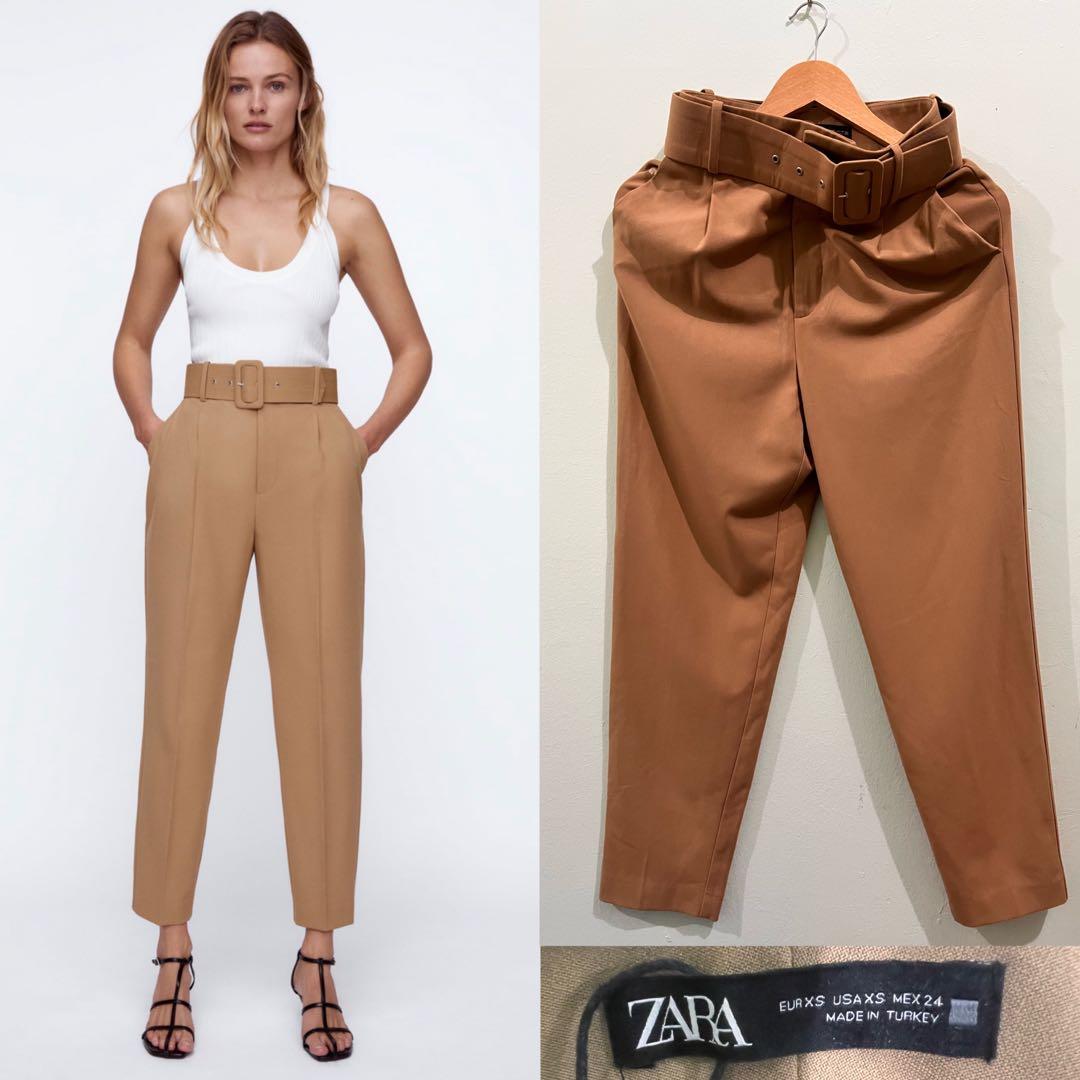 ZARA Belted Pants, Women's Fashion, Bottoms, Other Bottoms on Carousell