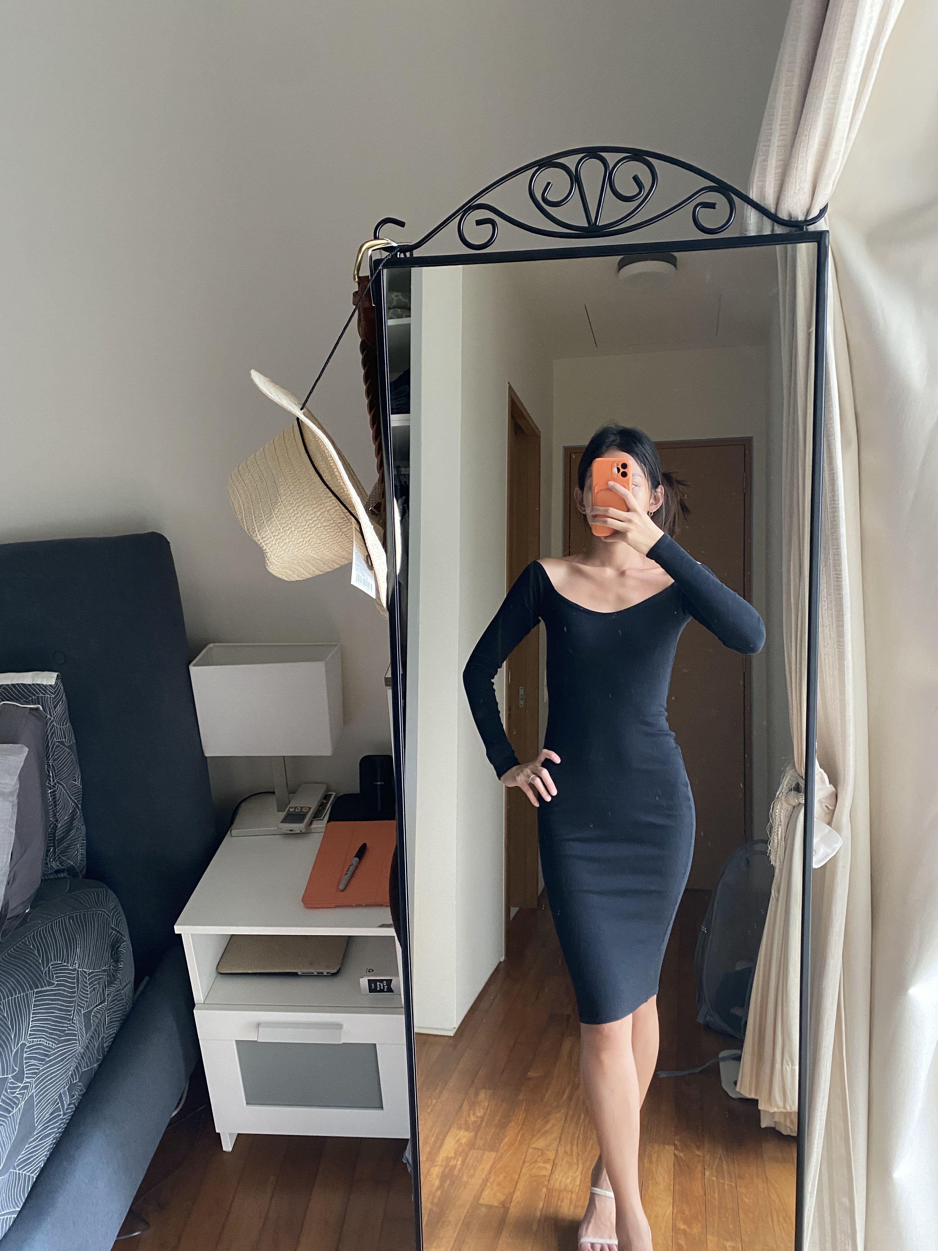 PLT off shoulder ribbed midi dress 