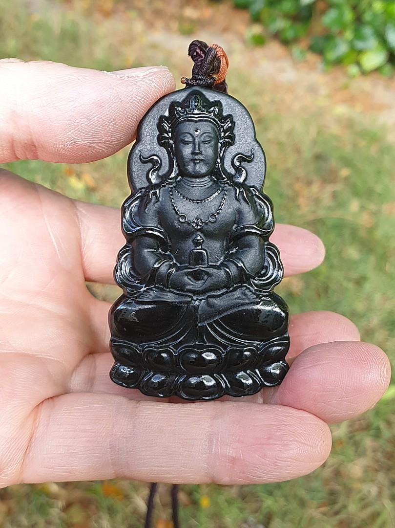 Premium deep greenish Nephrite double sides cravings Green Tara