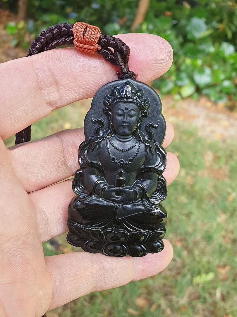 Premium deep greenish Nephrite double sides cravings Green Tara