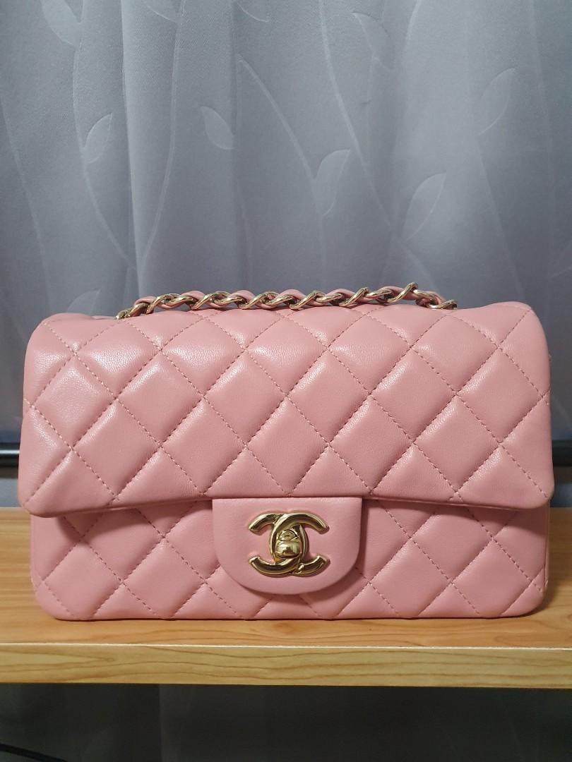 Rare Chanel sakura pink rectangle mini flap bag light gold