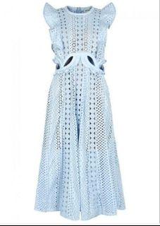 SELF-PORTRAIT Embroidered Cutout Guipure Lace Midi Dress in Blue size 0 US