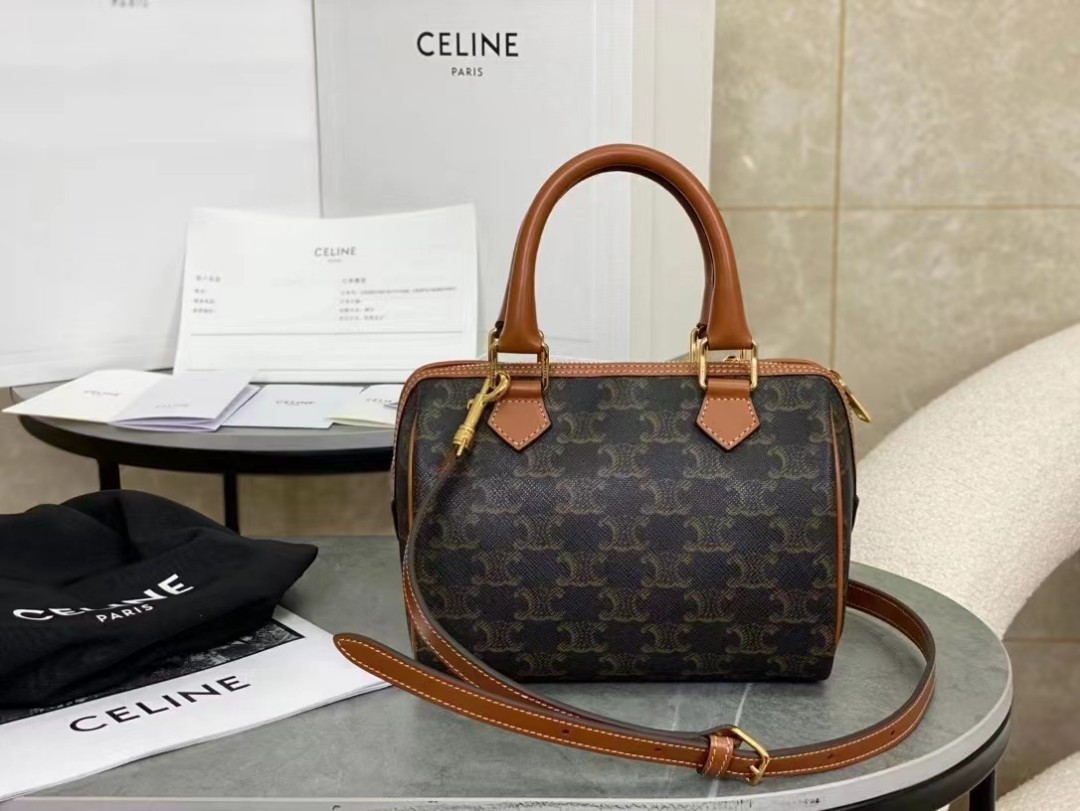 Celine Mini Boston Bag in Triomphe Canvas and Calfskin – STYLISHTOP