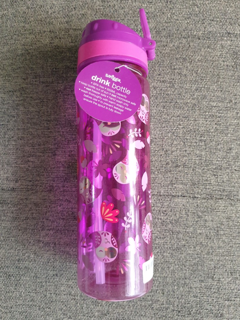 Smiggle Drink Up Bottle 650ml Owls design, Furniture & Home Living