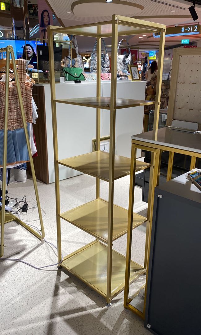 Solid Gold Shelving Unit with 4+1 Layers, Furniture & Home Living