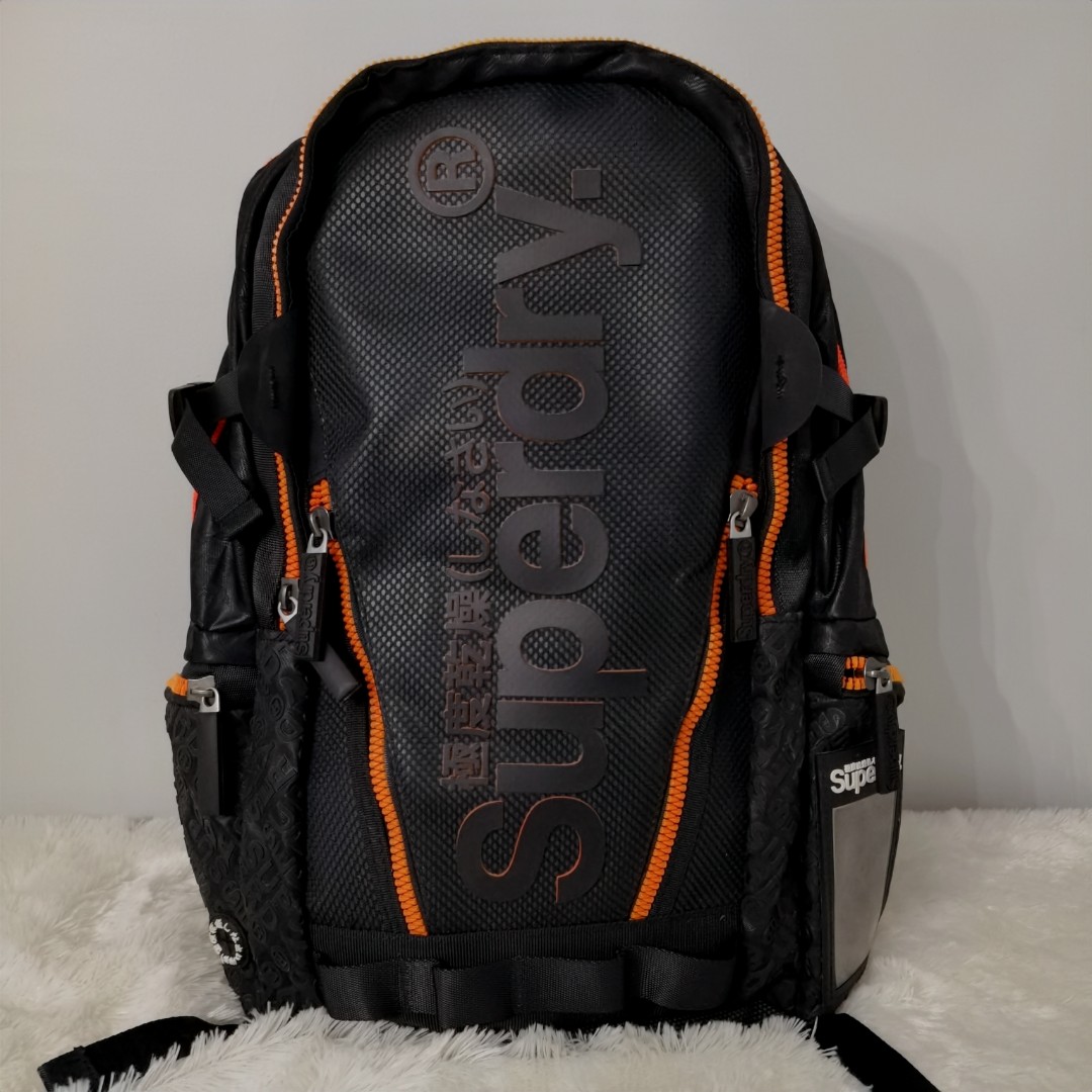 Superdry backpack black orange embbose limited original Fesyen