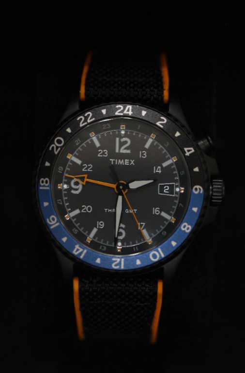 Timex allied three clearance gmt black orange
