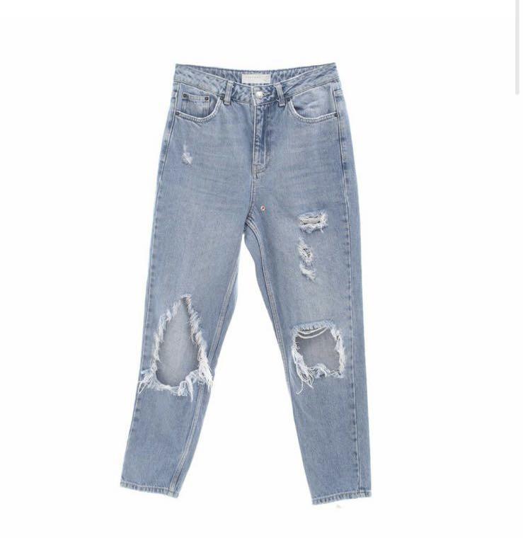 Topshop Blue Washed Denim Ripped Long 