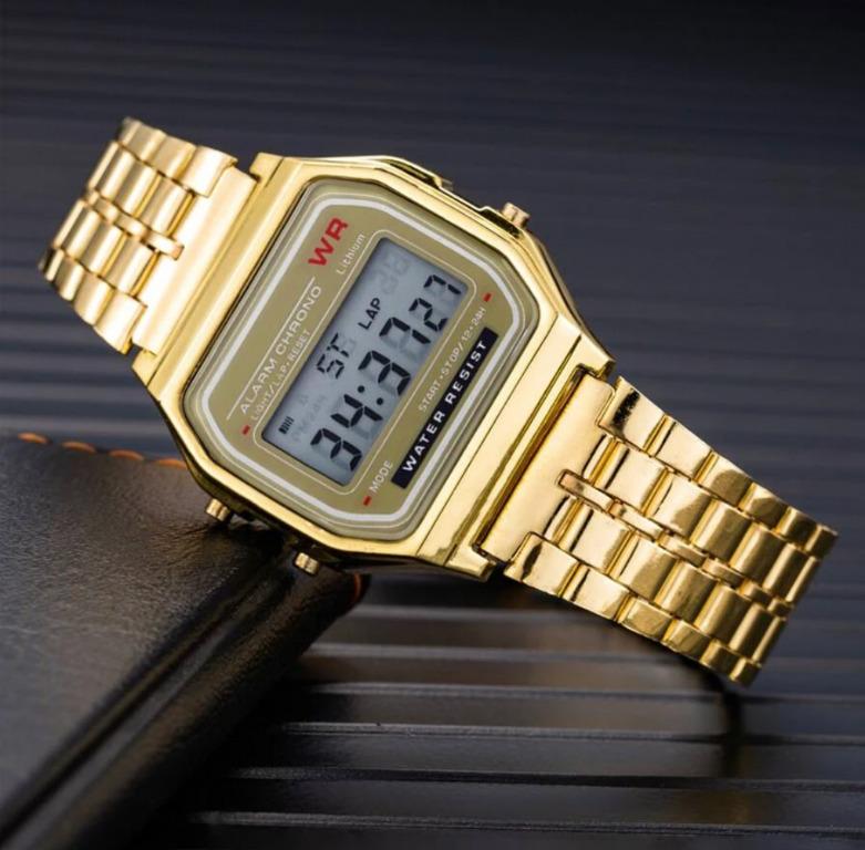 Unisex gold digital electronic watch