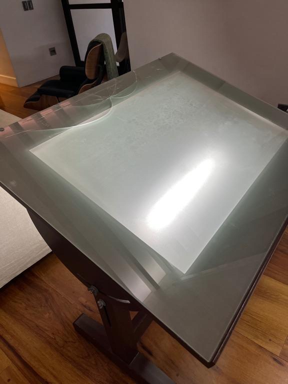 Used Frosted Glass Drafting Table with Light, Furniture & Home Living