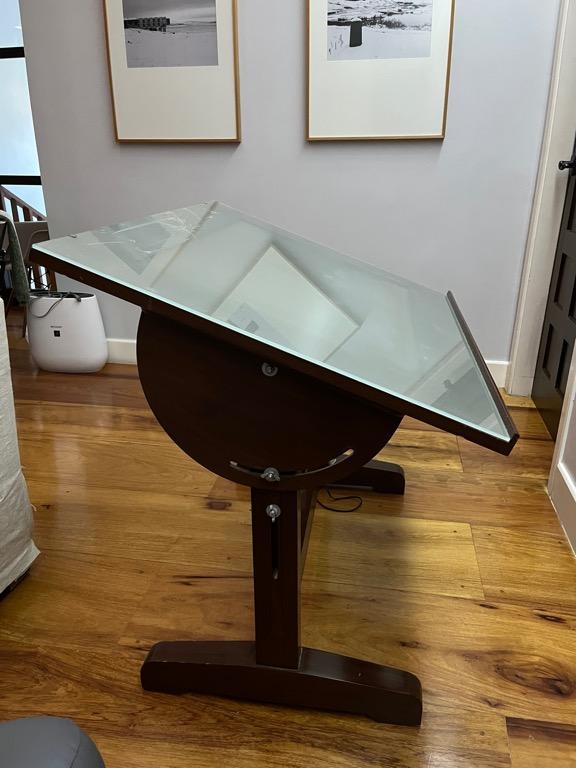 Used Frosted Glass Drafting Table with Light, Furniture & Home Living