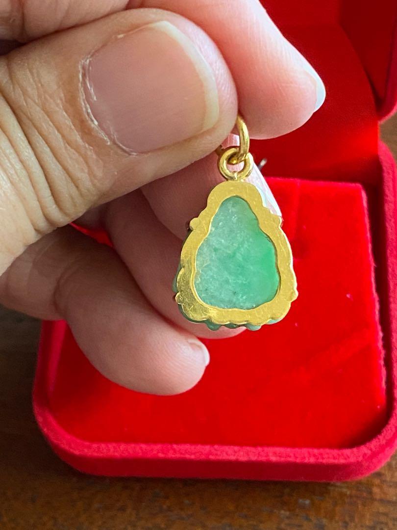 Vintage 20K Gold Jade Laughing Buddha Pendant Hobbies Toys