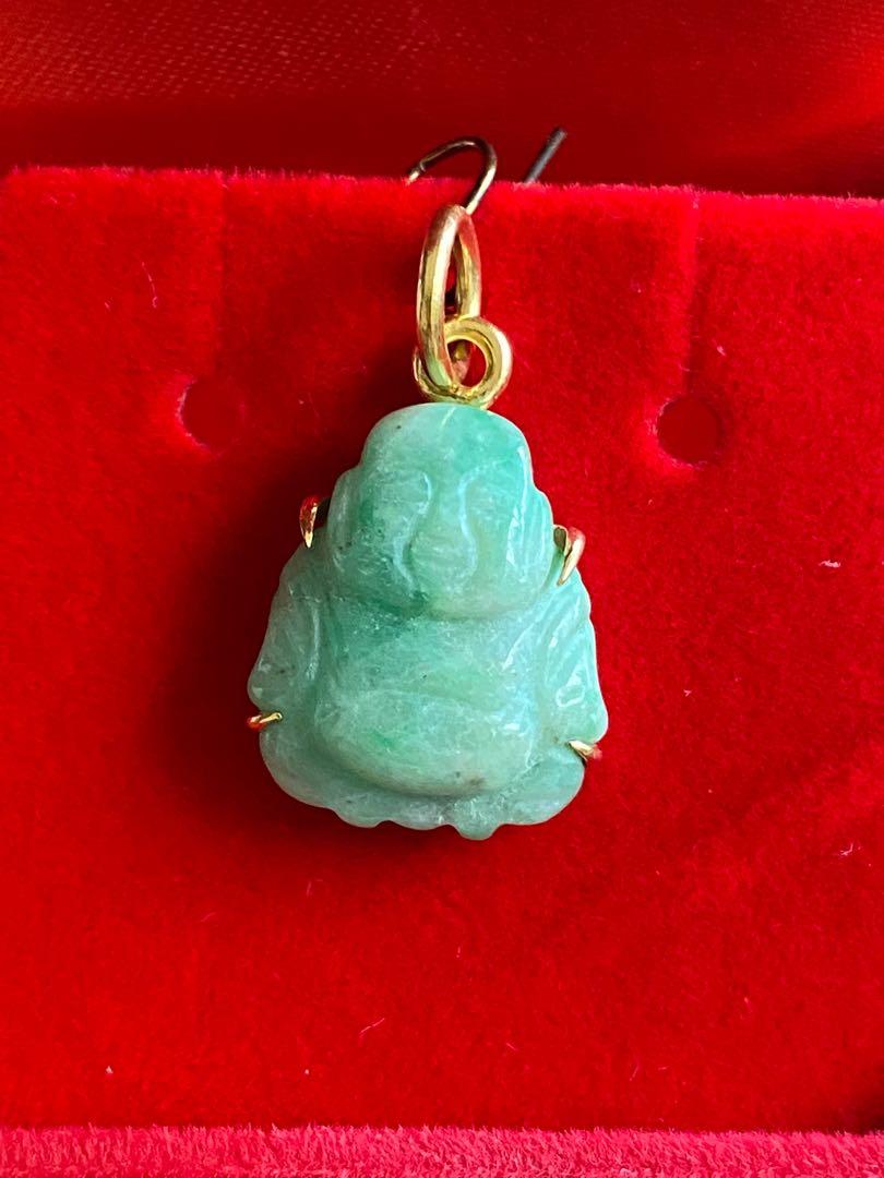 Vintage 20K Gold Jade Laughing Buddha Pendant