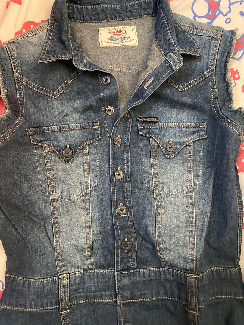 von dutch denim dress Country Denim Dress Top with Glitter Gold Stitching & Pocket Decals