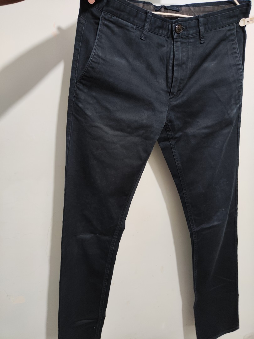 Zara men chinos 男裝深藍色斜布褲, 男裝 