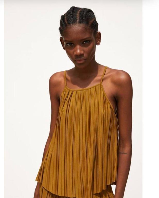 Zara yellow hotsell pleated top