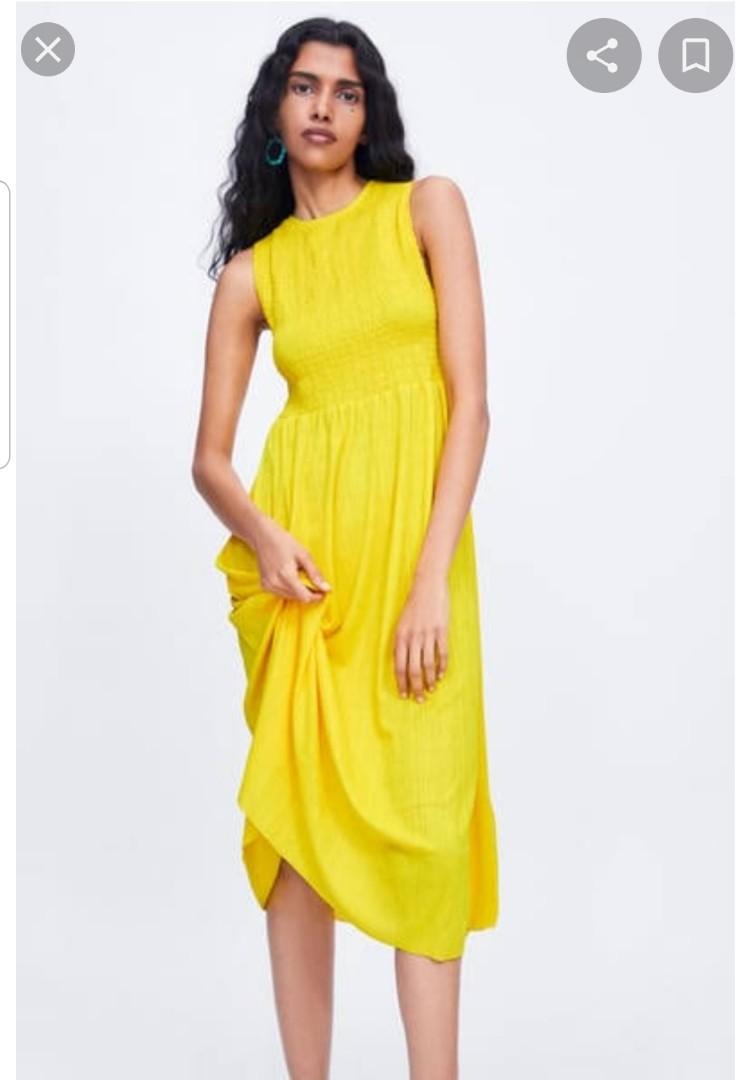 Zara yellow midi dress, Fesyen Wanita 