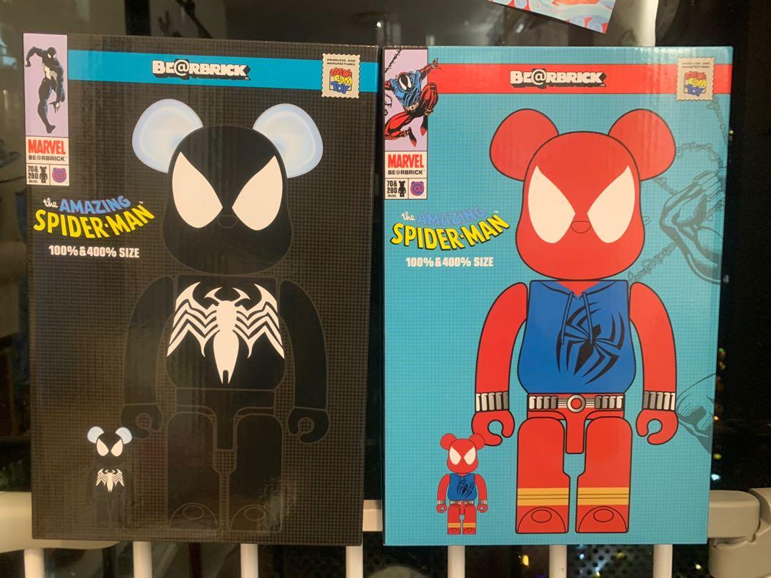 全新現貨bearbrick spider-man black costume & scarlet spider be
