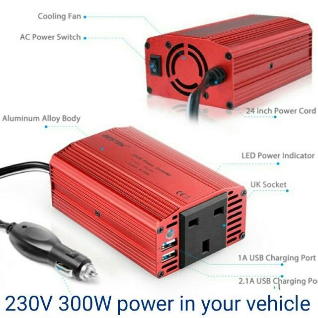 BESTEK 300W Power Inverter DC 12V to AC 230V 240V Transformer Car Charger  Lighter Adapter with 3 Pin Plug and Dual USB Ports, Car Accessories,  Accessories on Carousell