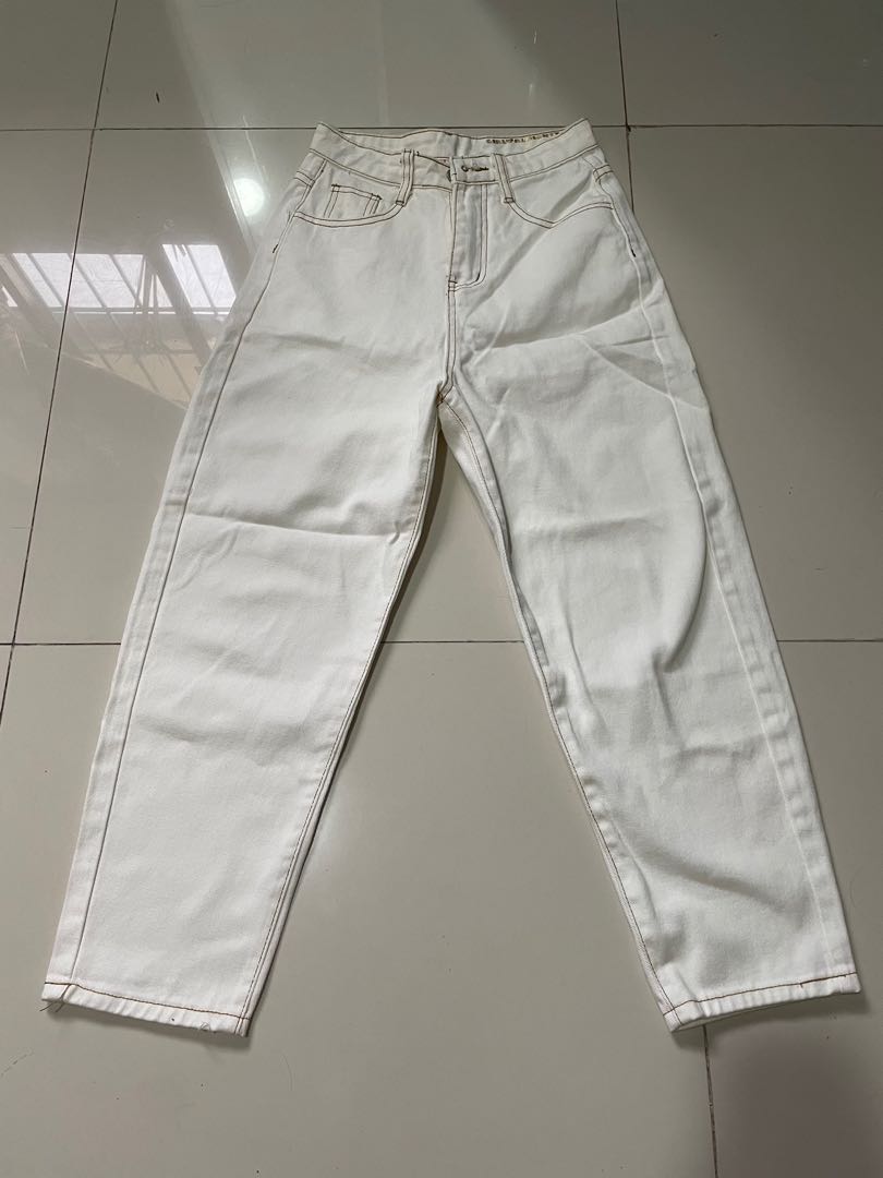 Brown Contrast Stitching in Off White 